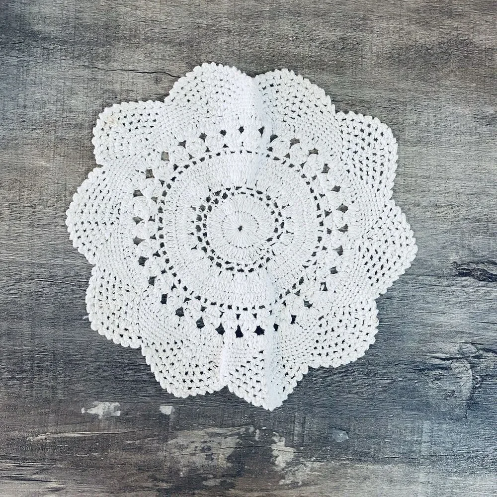 Vintage Handmade White Cotton Crochet Doily Table Accent Farmhouse Decor